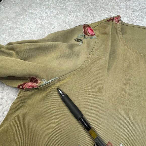 John Mark Olive Green Floral Embroidered Blouse Ruffle Bell Sleeve - Picture 5 of 9